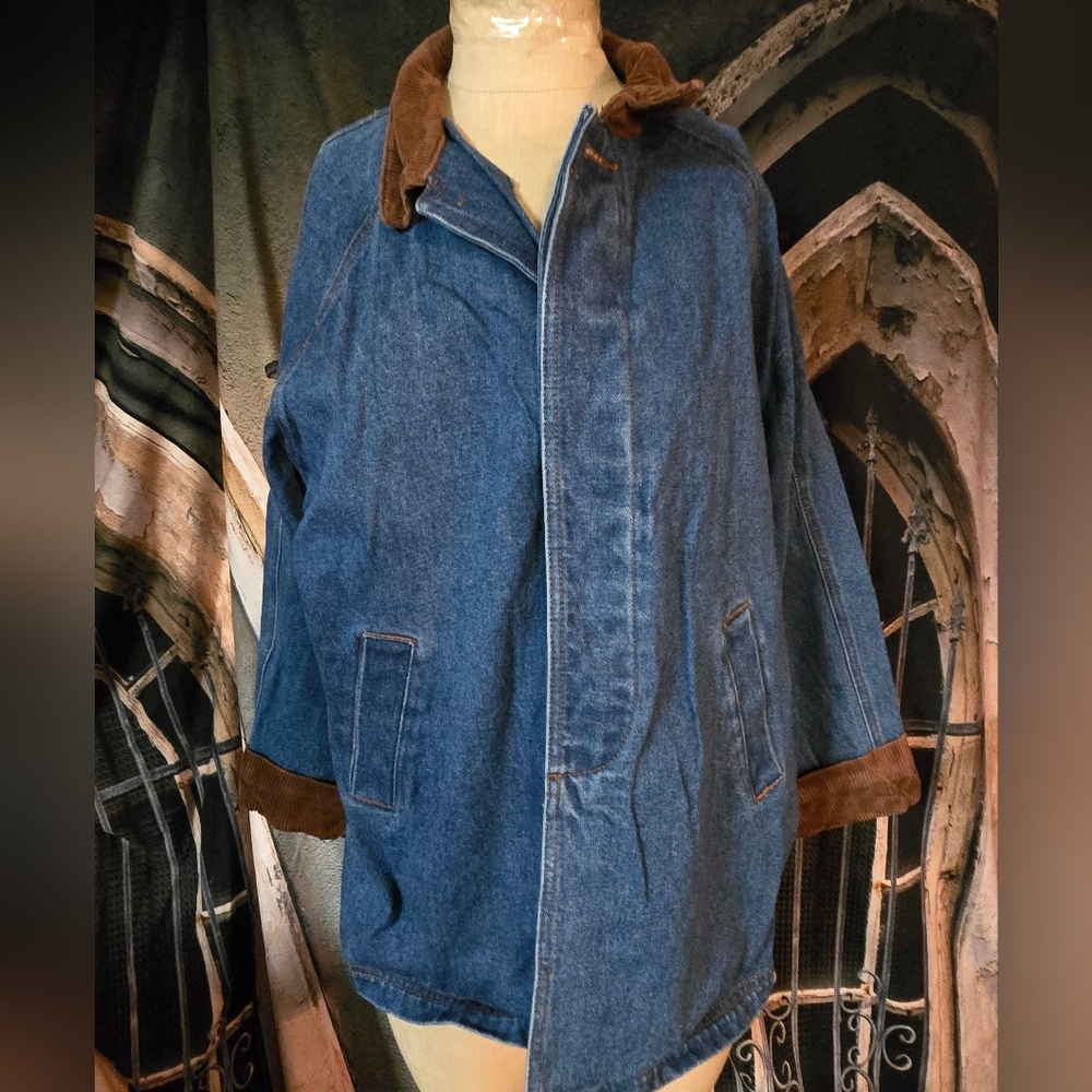 Vintage 90s Denim Jacket with Brown Details
